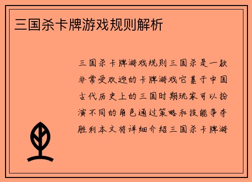 三国杀卡牌游戏规则解析