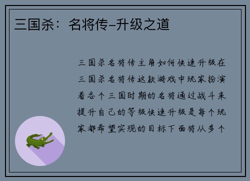 三国杀：名将传-升级之道